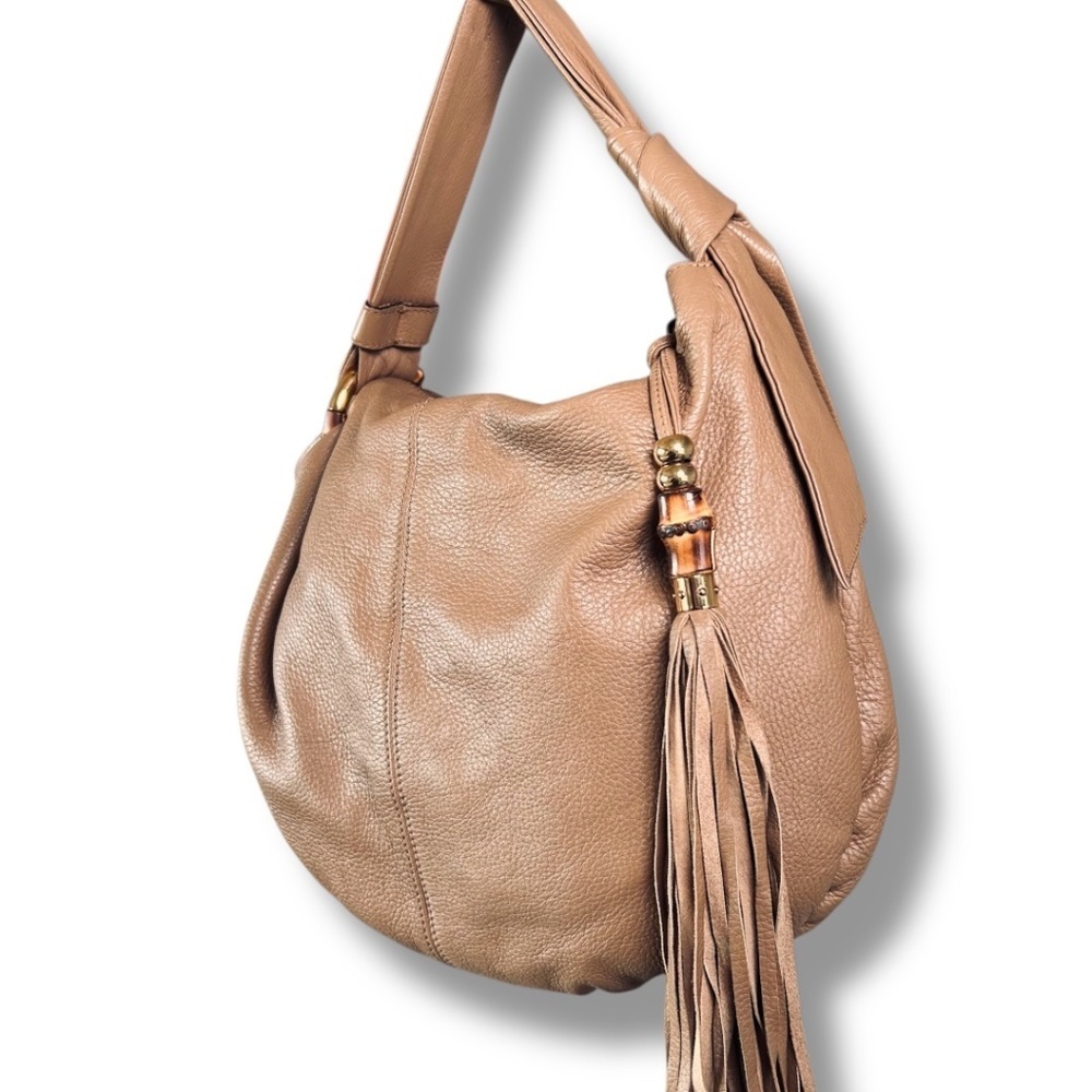 Gucci Vintage Tan Leather Bamboo Tassel Hobo Bag Made in Italy Authentic - Picture 3 of 10